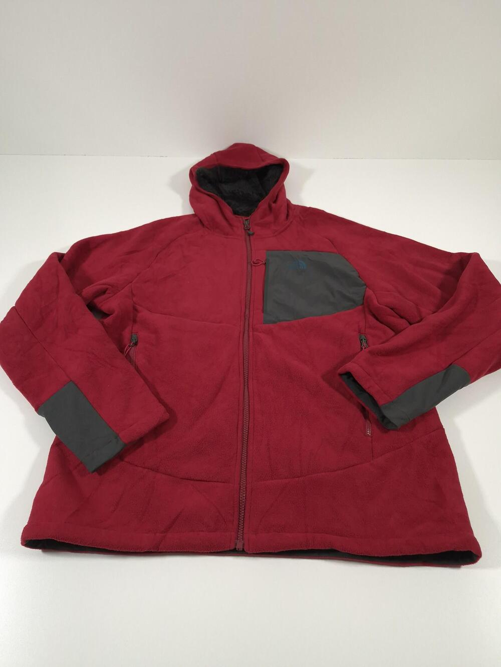 The North Face Jacket Mens L Red Hooded Fleece Full Zip Chest Pocket Outdoor